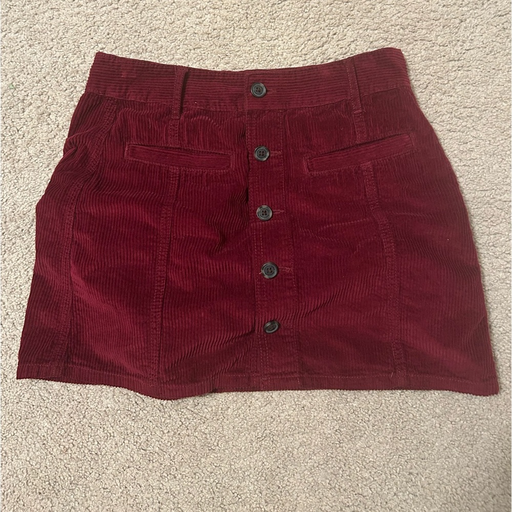 American Eagle Outfitters Wine Red Corduroy Button-Front Mini Skirt
